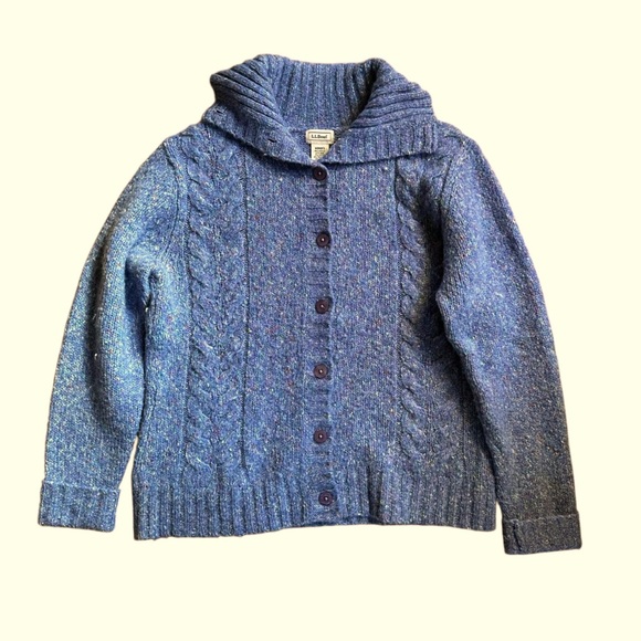 LL Bean Wool Blend Collared Button Down Cardigan Periwinkle Sz M - Picture 2 of 6